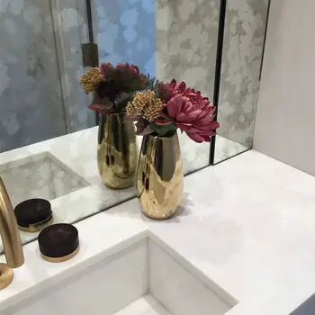7" Gold Oval Ceramic Table Vase