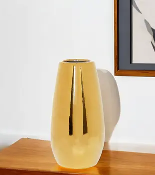 7" Gold Oval Ceramic Table Vase