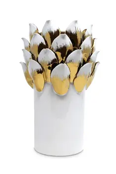 10" White Leaf Tulip Porcelain Table Vase With Sculptural Details
