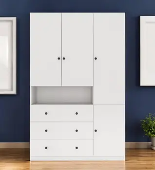74" White Four Door Three Drawer Combo Dresser