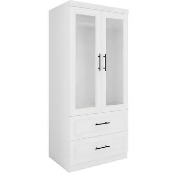 71" White And Clear Two Door Two Drawer Combo Dresser