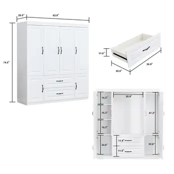 72" White Six Door Two Drawer Combo Dresser