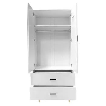 71" White Mirrored Two Door Two Drawer Combo Dresser