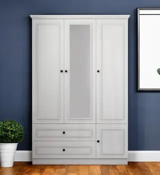 71" White Mirrored Four Door Two Drawer Combo Dresser