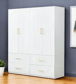 74" White Carved Geometric Four Door Four Drawer Combo Dresser