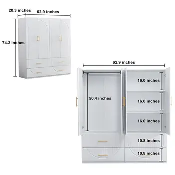 74" White Carved Geometric Four Door Four Drawer Combo Dresser