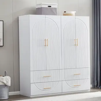 74" White Carved Geometric Four Door Four Drawer Combo Dresser