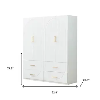 74" White Carved Geometric Four Door Four Drawer Combo Dresser