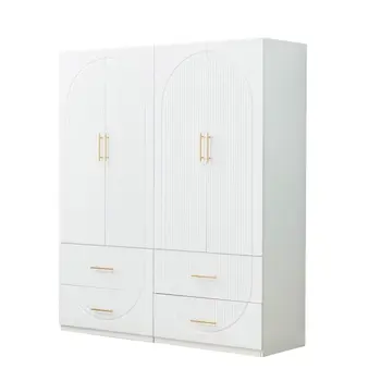 74" White Carved Geometric Four Door Four Drawer Combo Dresser