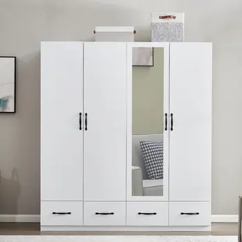 74" White Mirrored Four Door Four Drawer Combo Dresser