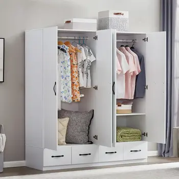 74" White Mirrored Four Door Four Drawer Combo Dresser