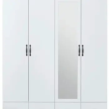 74" White Mirrored Four Door Four Drawer Combo Dresser