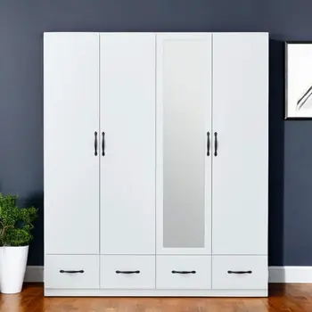 74" White Mirrored Four Door Four Drawer Combo Dresser