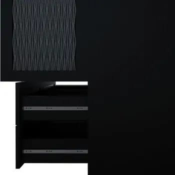 71" Black Carved Geometric And Mirrored Two Door Two Drawer Combo Dresser