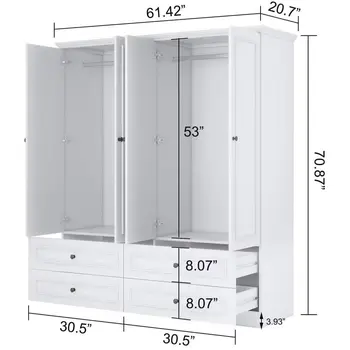 71" White Carved Geometric Mirrored Four Door Four Drawer Combo Dresser