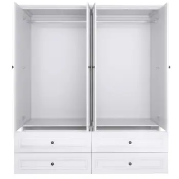 71" White Carved Geometric Mirrored Four Door Four Drawer Combo Dresser
