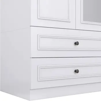 71" White Carved Geometric Mirrored Four Door Four Drawer Combo Dresser