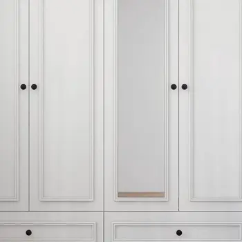71" White Carved Geometric Mirrored Four Door Four Drawer Combo Dresser
