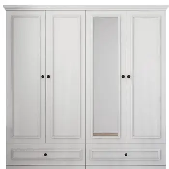 71" White Carved Geometric Mirrored Four Door Four Drawer Combo Dresser