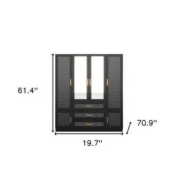 71" Black Gray And Gold Carved Geometric Mirrored Six Door Three Drawer Combo Dresser