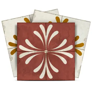 6" x 6" Brown And Gold Vinyl Arabesque Peel And Stick Removable Tiles