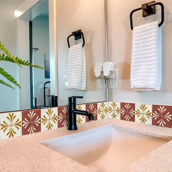 6" x 6" Brown And Gold Vinyl Arabesque Peel And Stick Removable Tiles