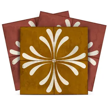 8" x 8" Brown And Gold Vinyl Arabesque Peel And Stick Removable Tiles