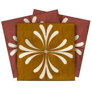 8" x 8" Brown And Gold Vinyl Arabesque Peel And Stick Removable Tiles