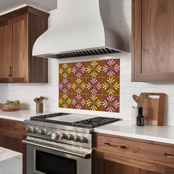 8" x 8" Brown And Gold Vinyl Arabesque Peel And Stick Removable Tiles
