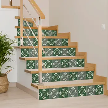 4" x 4" Green And Gray Vinyl Arabesque Peel And Stick Removable Tiles