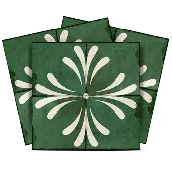 8" x 8" Green And Gray Vinyl Arabesque Peel And Stick Removable Tiles