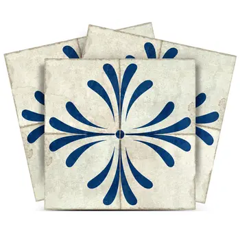 6" x 6" Blue Vinyl Arabesque Peel And Stick Removable Tiles