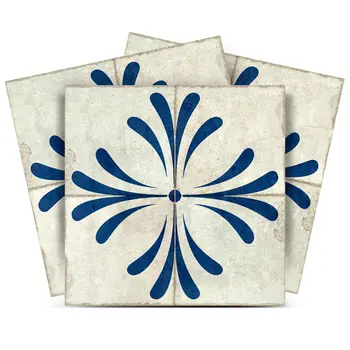 6" x 6" Blue Vinyl Arabesque Peel And Stick Removable Tiles