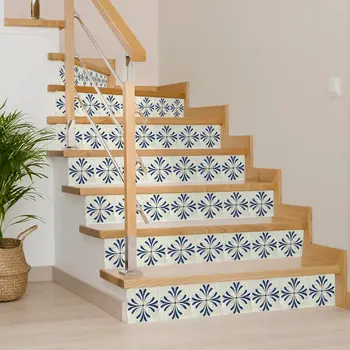 6" x 6" Blue Vinyl Arabesque Peel And Stick Removable Tiles
