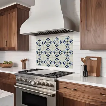 6" x 6" Blue Vinyl Arabesque Peel And Stick Removable Tiles