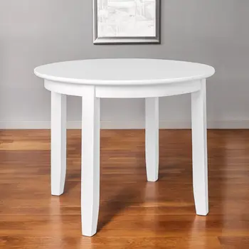 39" White Solid Wood Round Top Dining Table