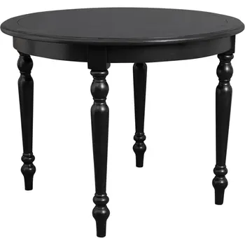 39" Black Solid Wood Round Top Dining Table