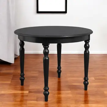 39" Black Solid Wood Round Top Dining Table