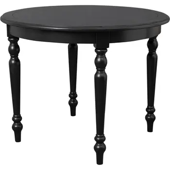 39" Black Solid Wood Round Top Dining Table