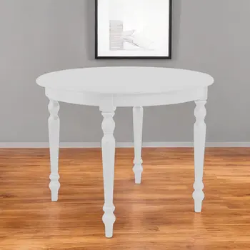 39" White Solid Wood Round Top Dining Table