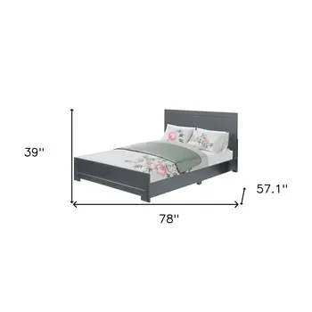 Gray Inlaid Panels Wood Full Bed Frame