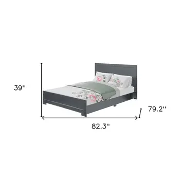 Gray Inlaid Panels Wood King Bed Frame