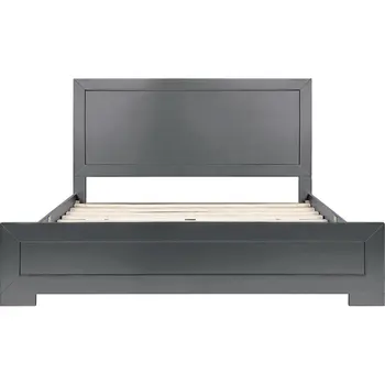 Gray Inlaid Panels Wood King Bed Frame