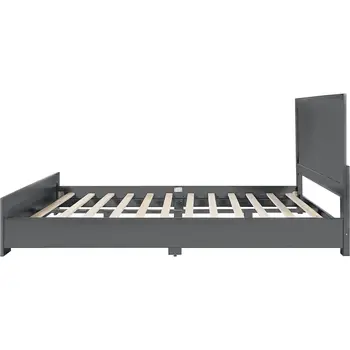 Gray Inlaid Panels Wood King Bed Frame