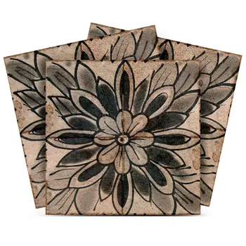 6" x 6" Brown And Black Vinyl Arabesque Peel And Stick Removable Tiles
