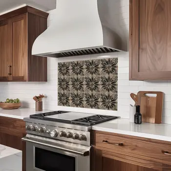 6" x 6" Brown And Black Vinyl Arabesque Peel And Stick Removable Tiles