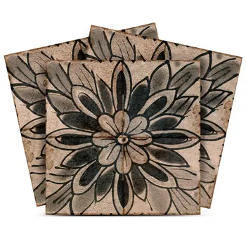 7" x 7" Brown And Black Vinyl Arabesque Peel And Stick Removable Tiles