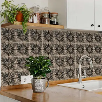 7" x 7" Brown And Black Vinyl Arabesque Peel And Stick Removable Tiles