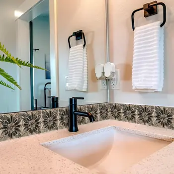12" x 12" Brown And Black Vinyl Arabesque Peel And Stick Removable Tiles