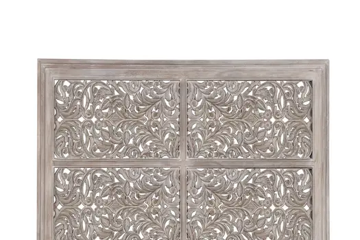 Gray Carved Scrollwork Distressed Solid Wood King Bed Frame
